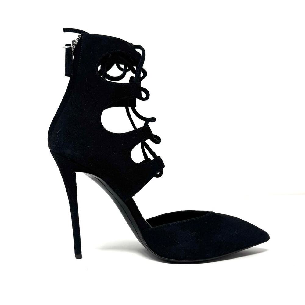 Giuseppe Zanotti Yvette Black Suede Lace-Up Cutout Stiletto Pumps 37.5 with box